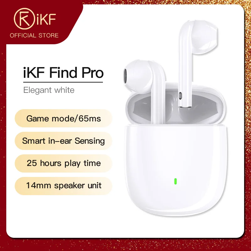 

iKF Find Pro White Wireless Earbuds Bluetooth 5.0 Earphone Gaming Headset with Charging Case Touch Control Good Sound Smart