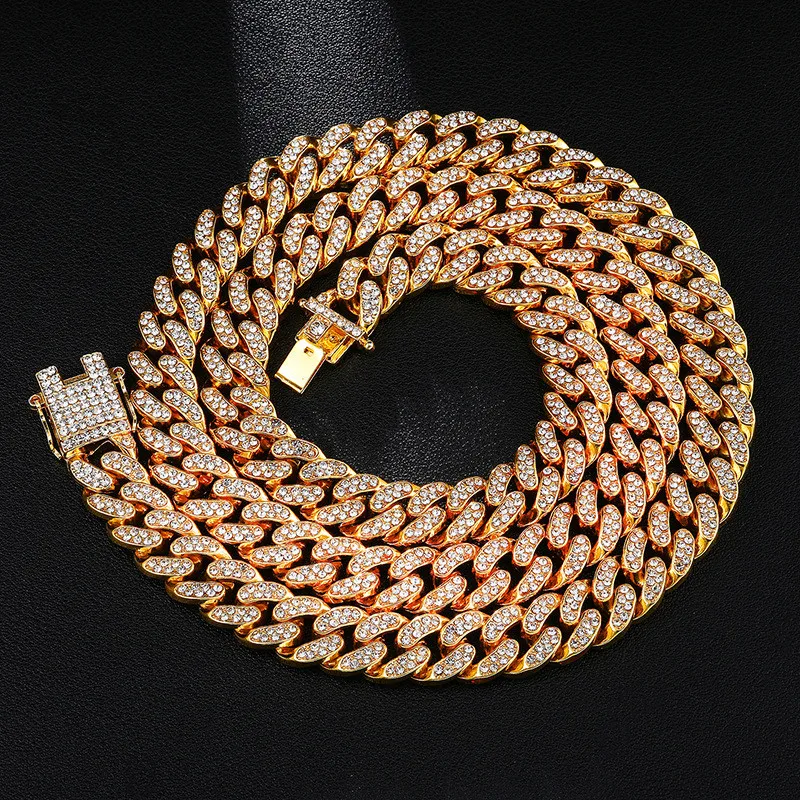 

Crystal Hip Hop 13mm Cuban Link Chain Necklaces For Men Iced Out Bling Cuban Chain Rhinestone Chaine Homme Fashion Jewelry