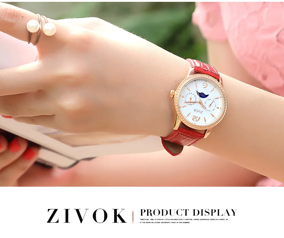 ZIVOK женские часы брендовые Модные Простые Moon phase маленькие кожаные часы кварцевые наручные часы montre femme