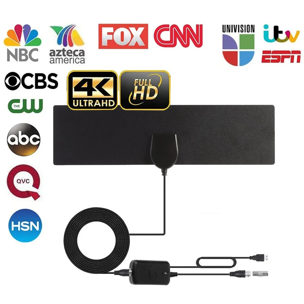 150 Miles TV Aerial Indoor Digital Antenna HDTV Antenna 25dB High Gain 1080P For Freeview Dvb-T2 Satellite Signal Receiver
