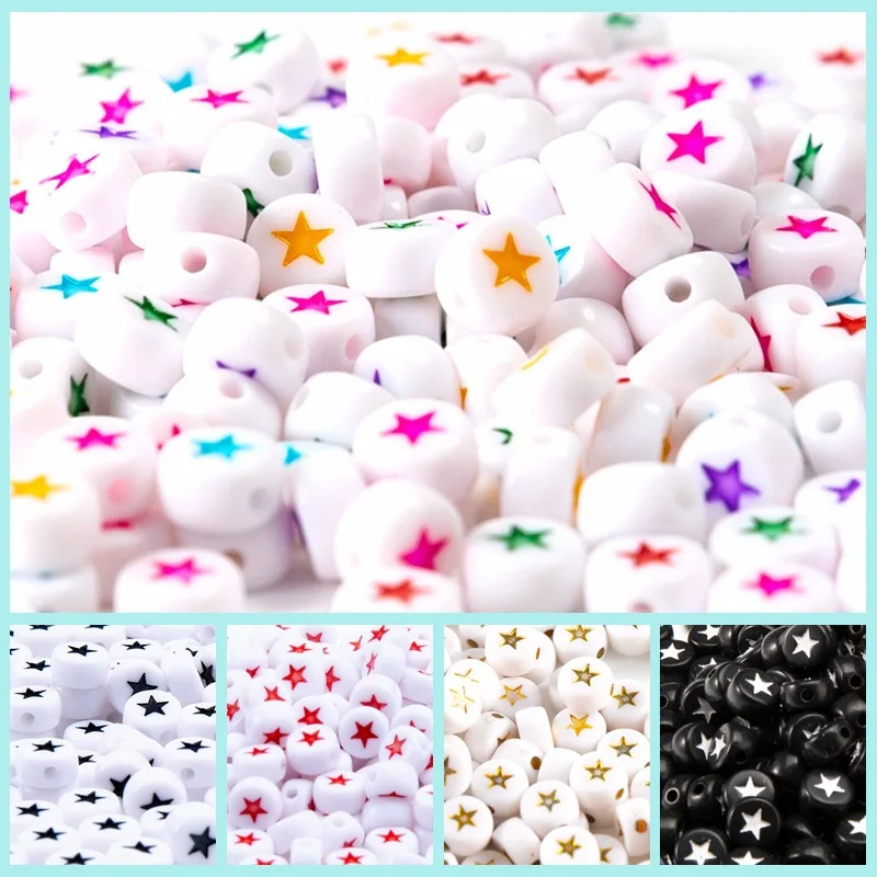 

New 4*7mm 3600pcs Acrylic Jewelry Star Beads Red Black White Gold Colors Flat Coin Round Shape Alphabet Lucite Loose DIY Beading