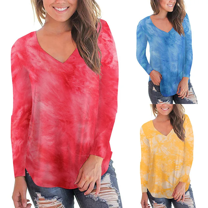 Новая Европейская и американская женская футболка хит продаж галстук краситель