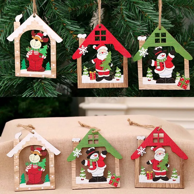 Деревянное украшение в виде Санта Клауса на рождественскую елку подвеска