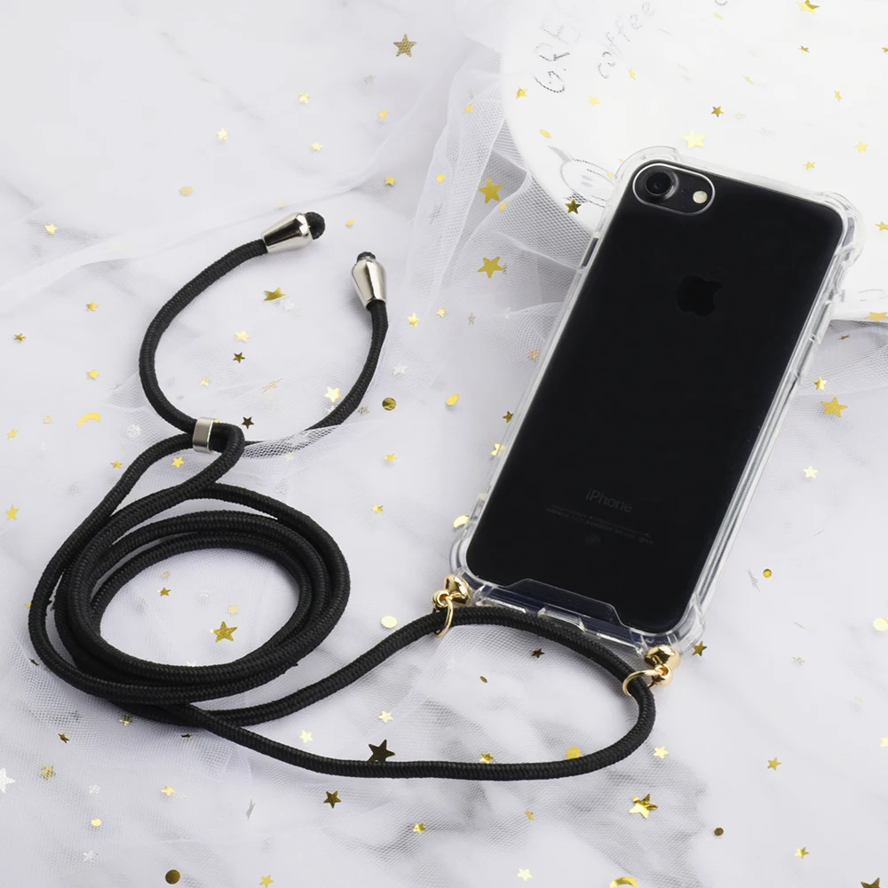 Прозрачный чехол для iPhone 7 8 6 6s Plus X XR XS мягкий телефона из ТПУ с ремешком на шею и