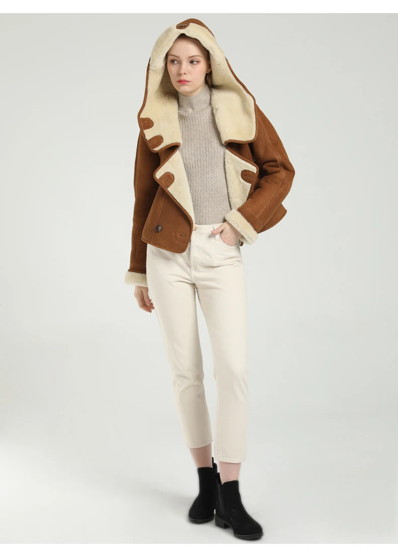 

Fashion High Quality Genuine Wool Fur Coat Autumn Winter Real Sheepskin Female Jacket Hooded Women's Coats Ropa De Mujer Zjt1638