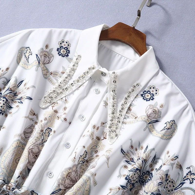 

New European and American women's dresses for spring 2020 Short sleeve stud lapel Restoring ancient ways is printed dress
