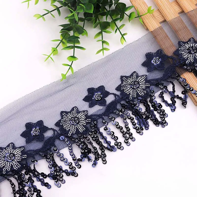 

10 метров сетчатые кружева с блестками ткань отделка тесьмой с бахромой, с кисточками вышитые Швейные Ремесло вечерние Хэллоуин, аксессуары для свадьбы, 75 мм