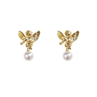2021 new earrings women earrings jewelry little angel statue silver needle earrings baroque vintage palace pearl earrings