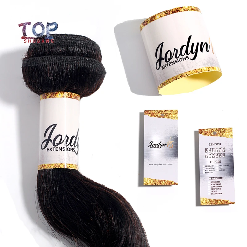 Пользовательские лого девственные волосы волнистые наклейки наращивание волос