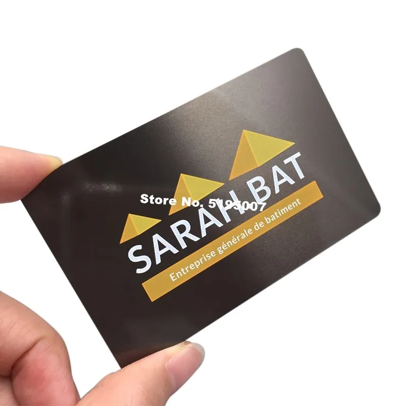 Custom high quality logo engraved black background stainless steel metal business cards