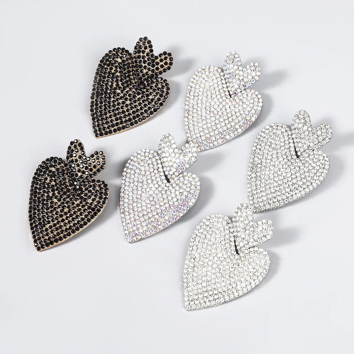 

Digadagu Metal Rhinestone Double Heart Earrings Women's Popular Exaggerated Dangle Earrings Party Accessories