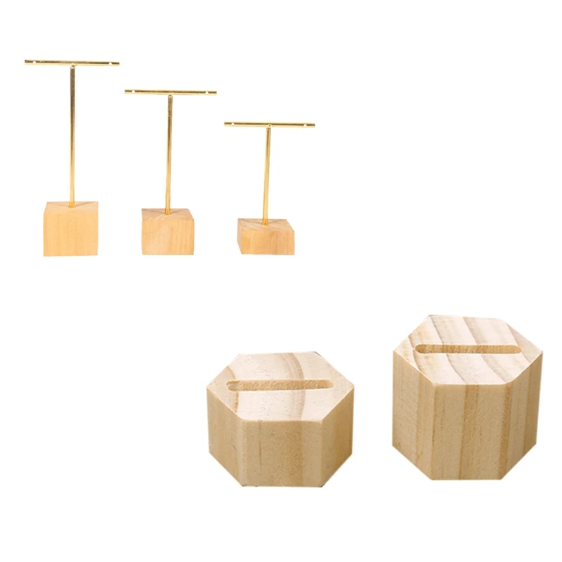 

1 пара деревянных колец стенд для демонстрации парные кольца держатель кольцо кронштейн B & 3 шт. модные ювелирные изделия T-Bar стенд для демон...