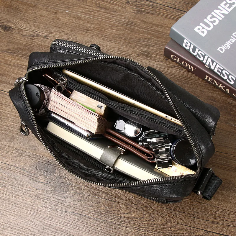 High Quality Genuine Leather Shoulder Bag for Men Fashion Cowhide Leather Crossbody Bag Men's Black Handbag Male Briefcase