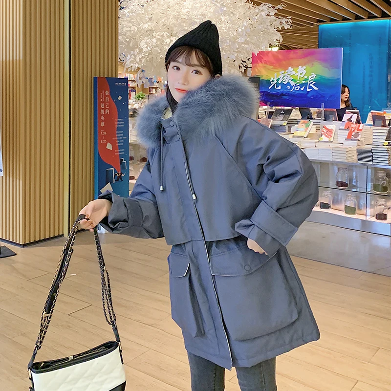 Уличное Женское зимнее пуховое пальто Длинная ветровка с капюшоном из