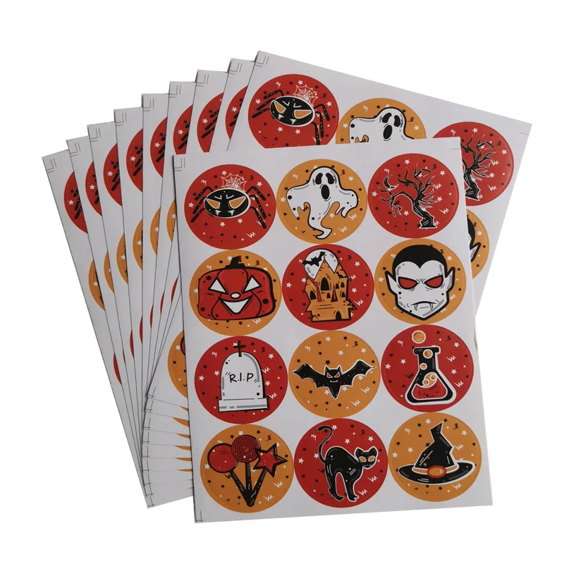 

60/80/100/120pcs DIY Decorations Halloween Decoration Sealing Sticker for Halloween Cookies Bags Pumpkin Bat Decorative stickers