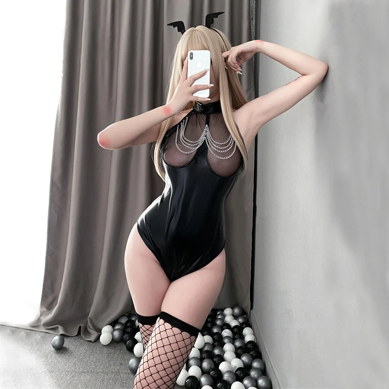 Женский трико-комбинезон Эротическое нижнее белье для косплея кожаный наряд топ