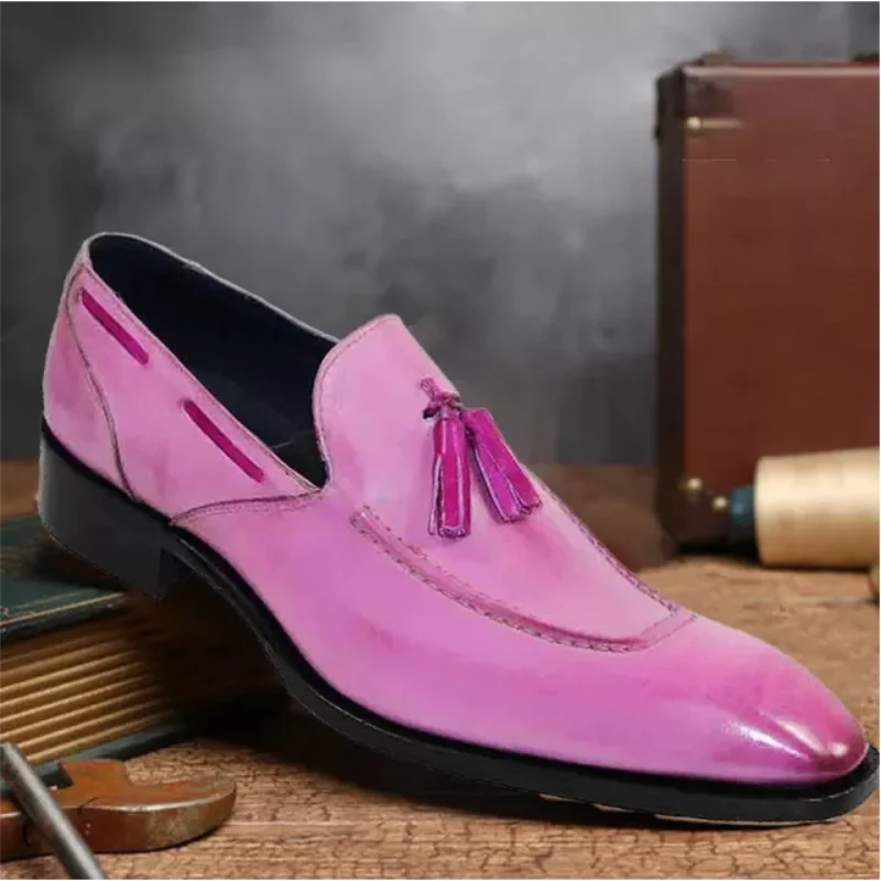 

Handmade Trend Retro Men's Tassel Loafers British Business Casual Leather Shoes with A Pedal Zapatos De Hombre Shoe ZQ0211