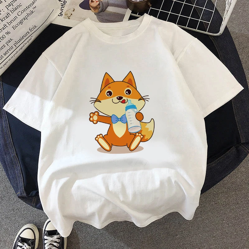 

T-Shirts For Women Vogue Little fox Print Cartoon 90s Casual Top Lady Womens Harajuku Graphic T Shirt Ladies Female Tee T-Shirt