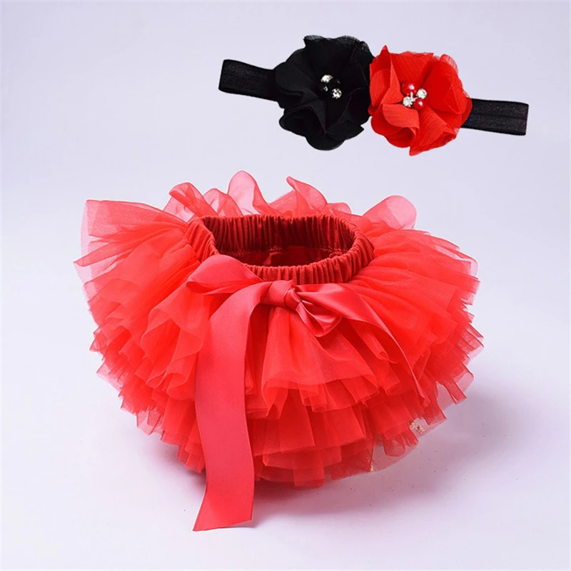 

red green blue pink flower baby newborn clothing kid fluffy tulle lush micro mini toddler tutu skirt bloomers for girls headband