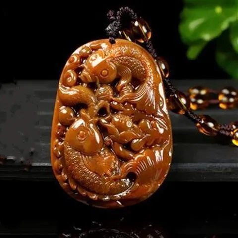 

Jewelry Xinjiang Gebi Jade Hand Carved Natural Pendant Chain Fish Type Necklace Gear Fine Accessories Gift