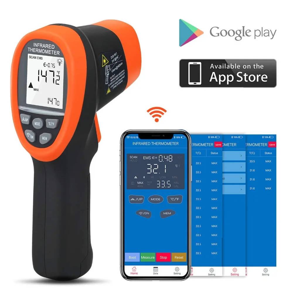 

BTMETER BT-985C-APP Digital Non-Contact IR Thermometer -58 to1472℉(-50 to 800℃),Laser IR Temperature Gun with Bluetooth APP
