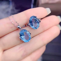 beautiful sky blue topaz stone ring pendant set s925 sterling silver 10x14mm luxury fine style engagement jewelry for women