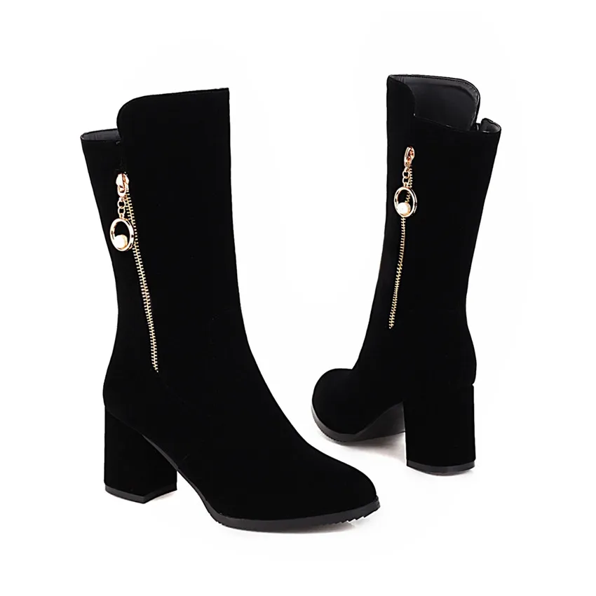 Демисезонные женские ботинки до середины икры на высоком каблуке Женские