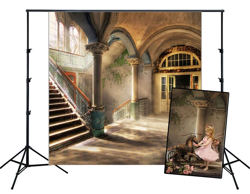 

Vintage Palace Photography Backdrops Stairs Rustic Castle Indoor Background Photo Studio Wedding Portrait Shooting Booth Props
