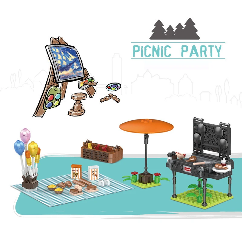 

1475pcs Tourist Picnic Fiats Car Model Small Particles Assembled Building Blocks Bricks Technology Series Toys Gifts