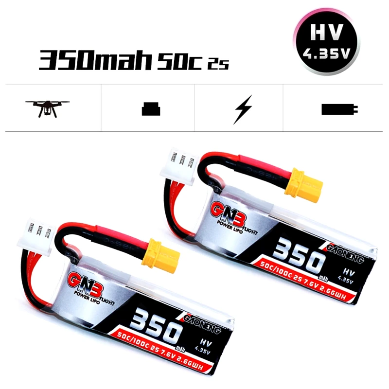 Аккумулятор GAONENG GNB 2/4 шт. 2S 350 мАч 7 6 В 50C/100C LiHV Lipo батарея XT30 разъем для маленького