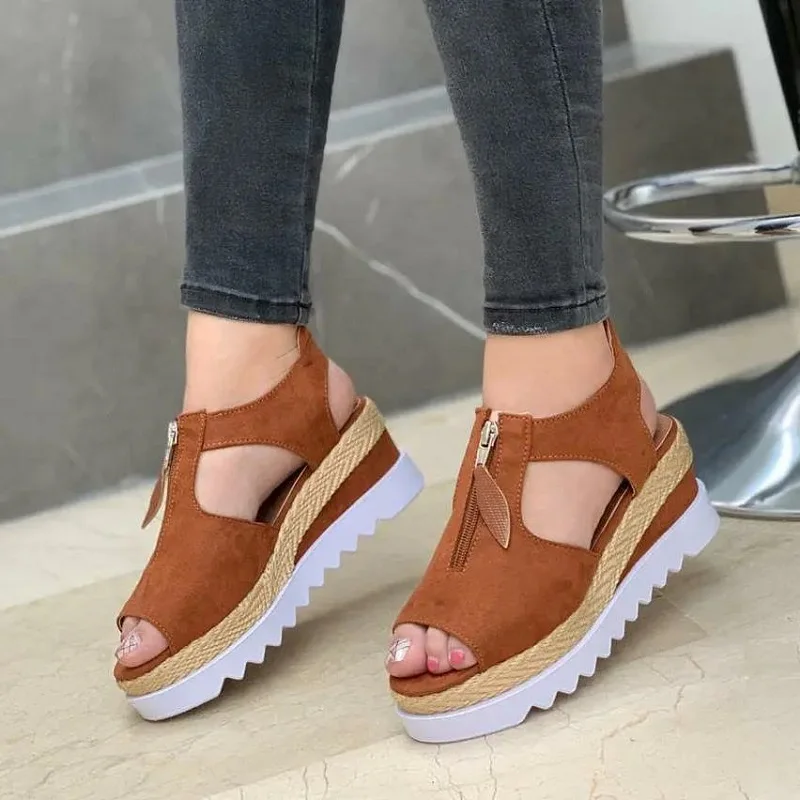 

Summer Sandals Women Solid Color Open Toe Casual Ladies Flats Non-Slip Zipper Vintage Female Shoes 2021 Fashion Chaussure Femme