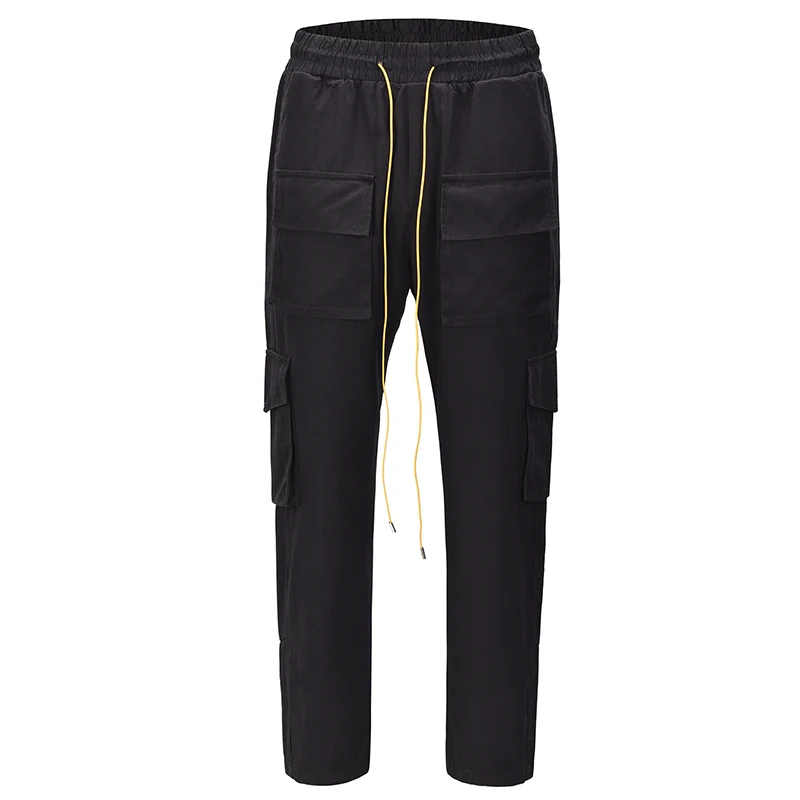 

SEVEYFAN Men's Military Multi Pockets Cargo Pants High Street Fashion Trendy Brand Breasted Loose Trousers Male