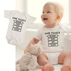 Игра на паузу, летняя модная одежда для новорожденных BabyRomper, Одежда для новорожденных, футболка для девочек и мальчиков с забавным на лямках для новорожденных девочек милый комбинезон