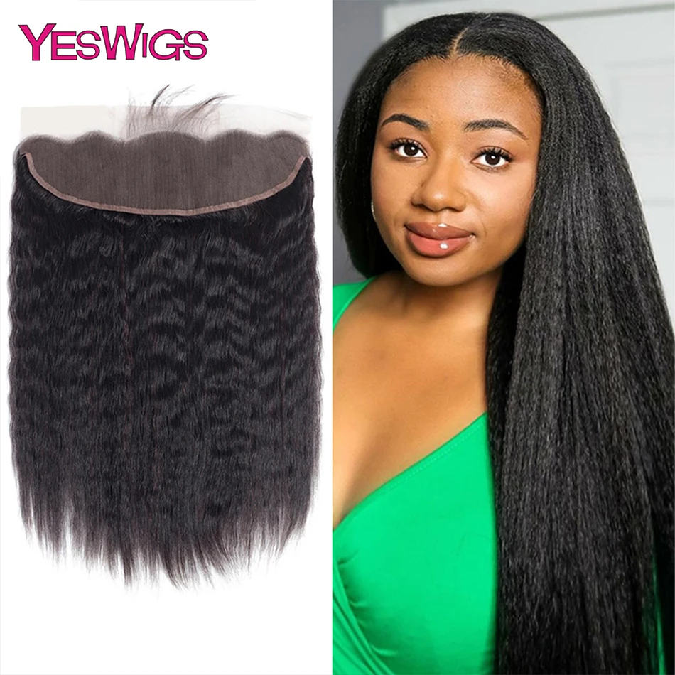 

13x4 Lace Closure Peruvian Kinky Straight Human Hair Closure with Baby Hair Natural Color Remy Hair Lace Closure Free Part