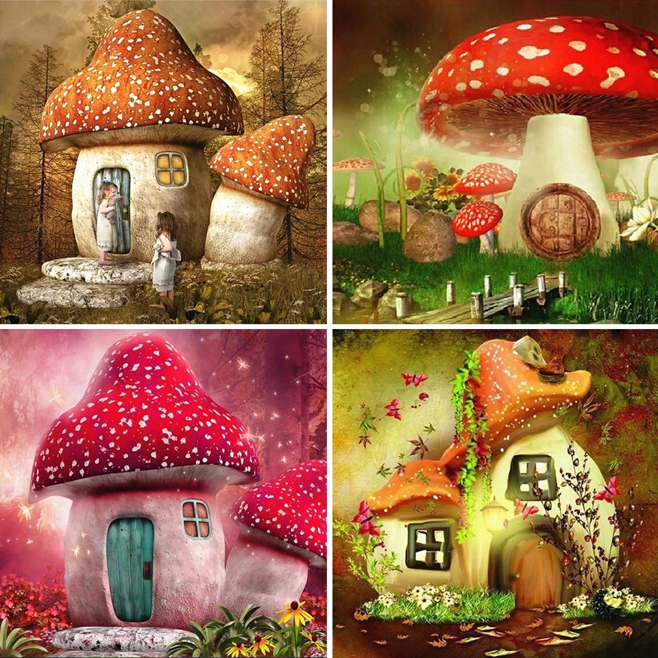 

5D алмазная живопись «сделай сам», мультяшный домик с грибами, наборы для вышивки крестиком, квадратная вышивка, мозаика, искусство, картина ...