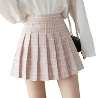 2022 summer women skirt pink plaid high waist pleated skirt zipper short a line mini skirts casual slim school uniform jk skirt