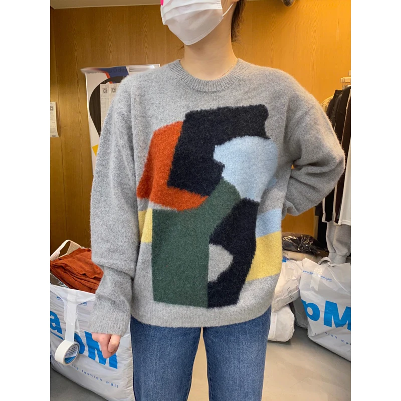 

Autumn and winter 2020 new Korean sweater women's pullover all-match loose and lazy style color matching sweater outer wear top