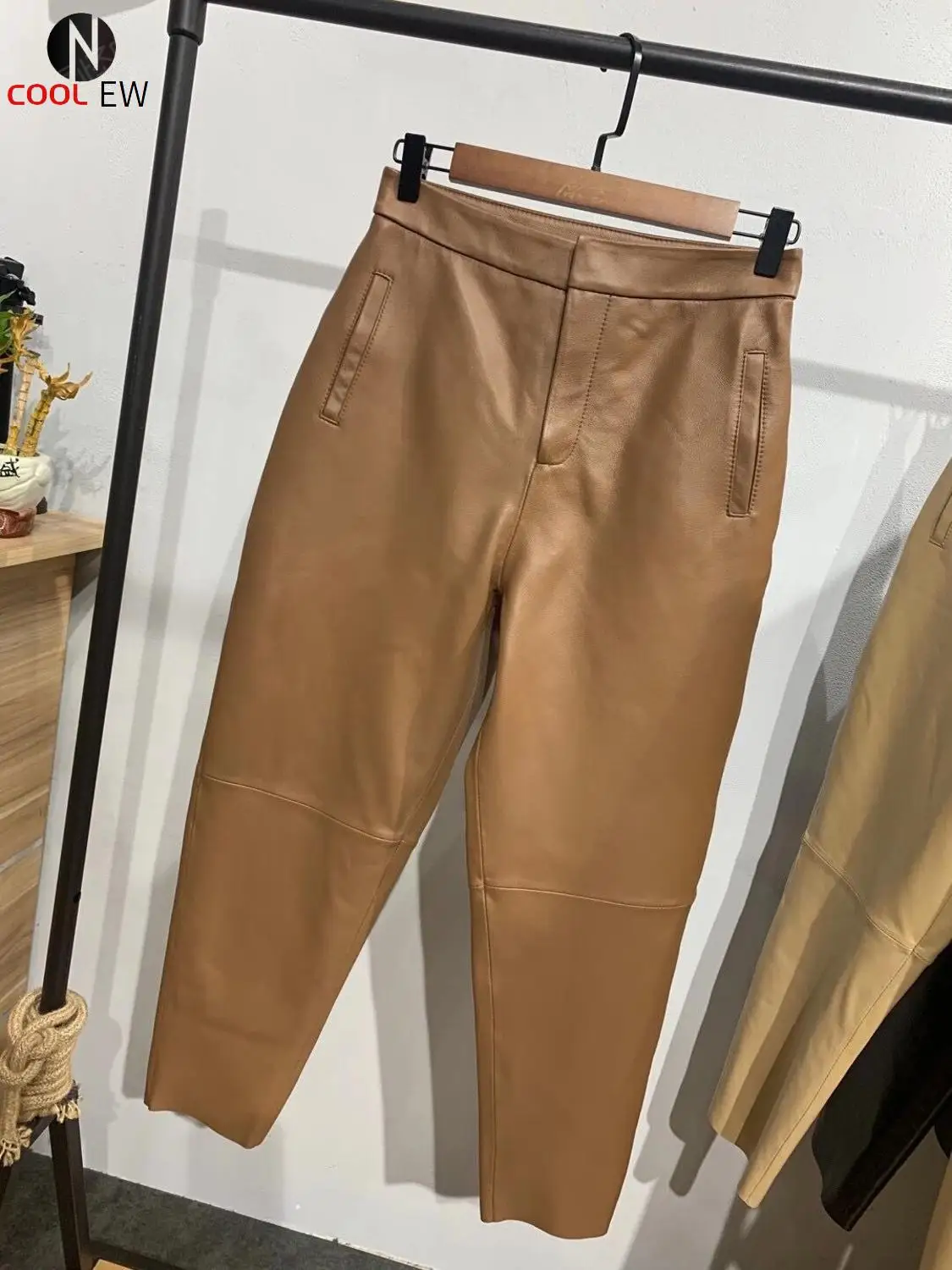 

Women pants 2021 new streetwear women trousers plus size harem genuine leather pants woman