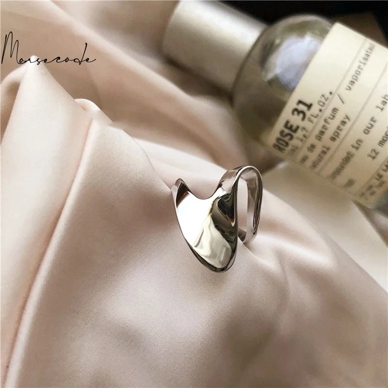 

MORSE CODE INS Fashion 925 Sterling Silver Smooth Rings Creative Simple Geometric Waving Handmade Party Jewelry Gifts for Women