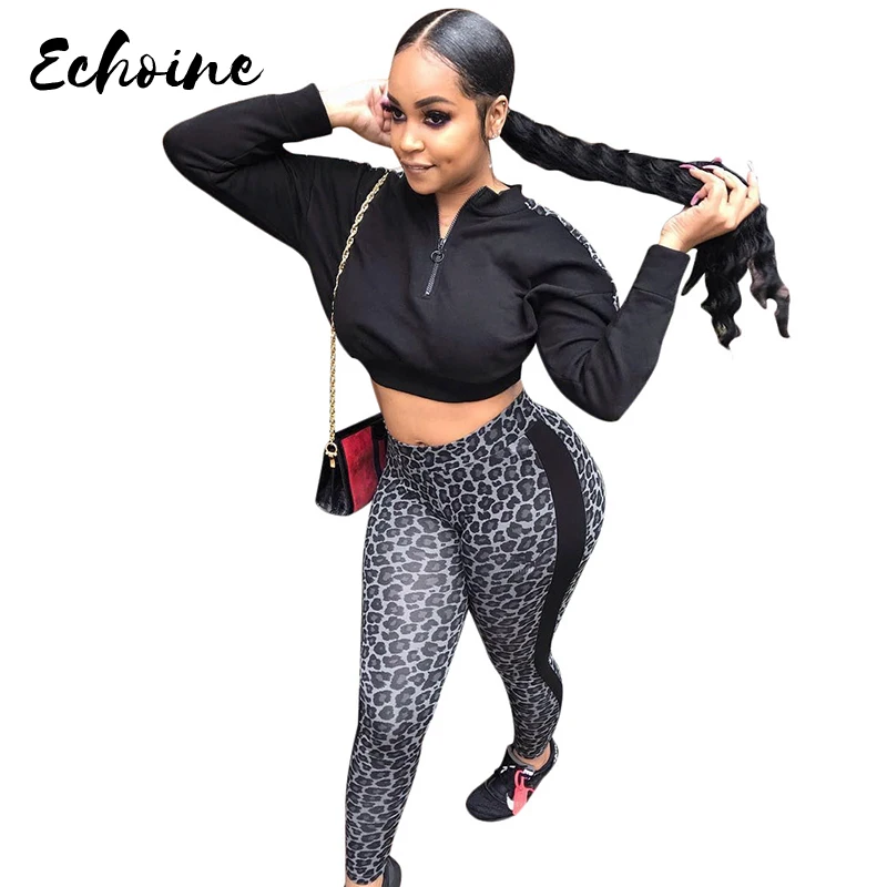 Женский леопардовый комплект из двух предметов элегантный спортивный костюм с