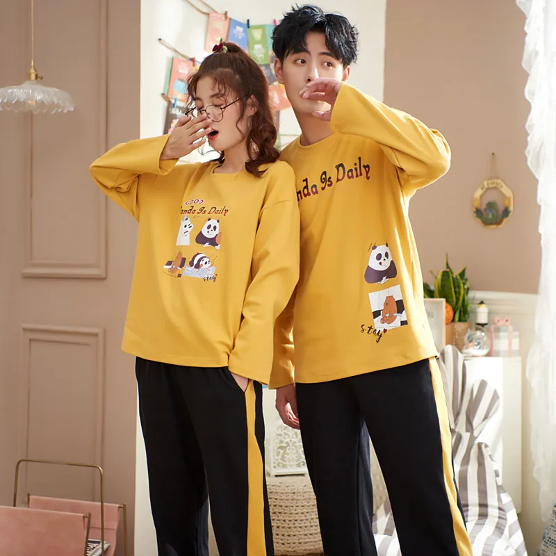 Комплект пижам из хлопка для пары пижама с длинными рукавами домашний костюм