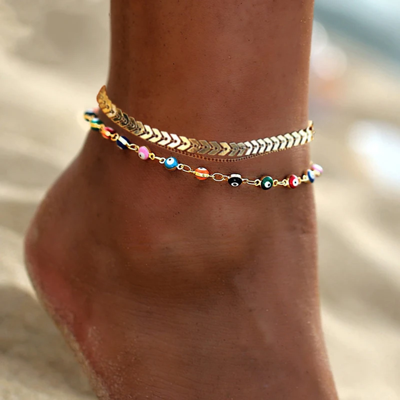 

Bohemia Mixed Color Evil Eye Anklet For Women Summer Ocean Beach Beaded Ankle Bracelet Foot Leg Chain Jewelry 2021 New