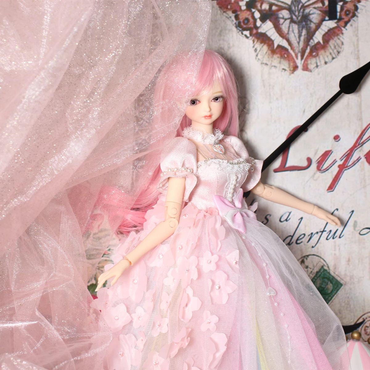 Игрушка DBS 1/4 BJD розовый волос механическое соединение тела для макияжа париков