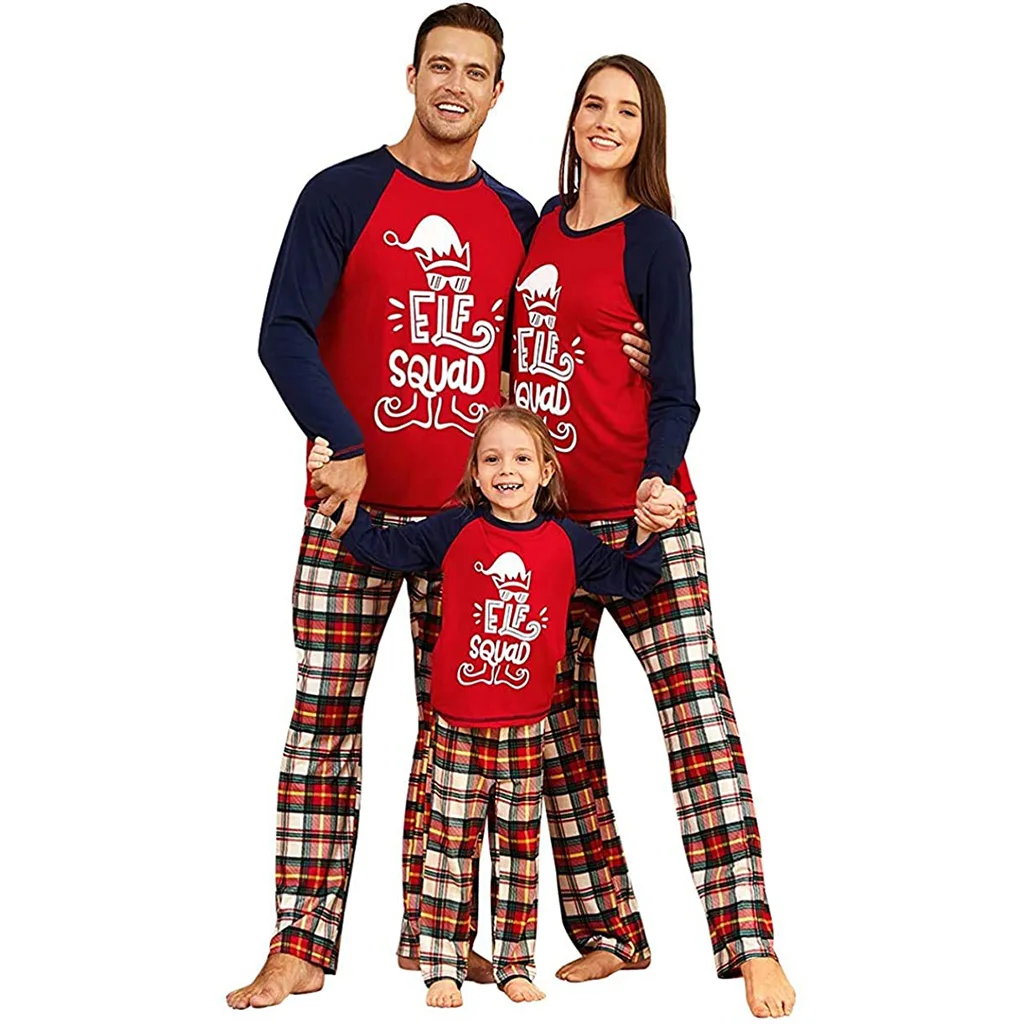 

Matching Family Christmas Pajamas Sets Tee and Striped Bottom PJ's