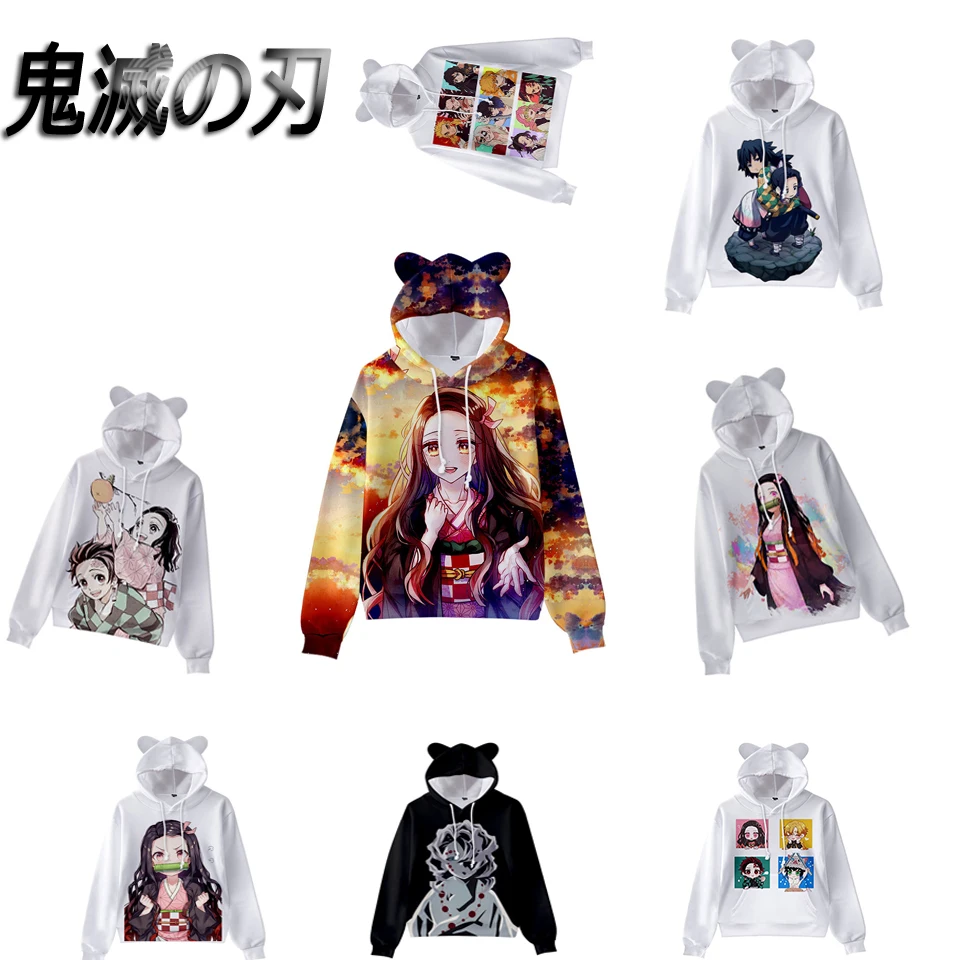 

Толстовка Мужская/женская с кошачьими ушками, модный Повседневный пуловер с 3d принтом рассекающего демонов худи, комикс для мальчиков и дев...