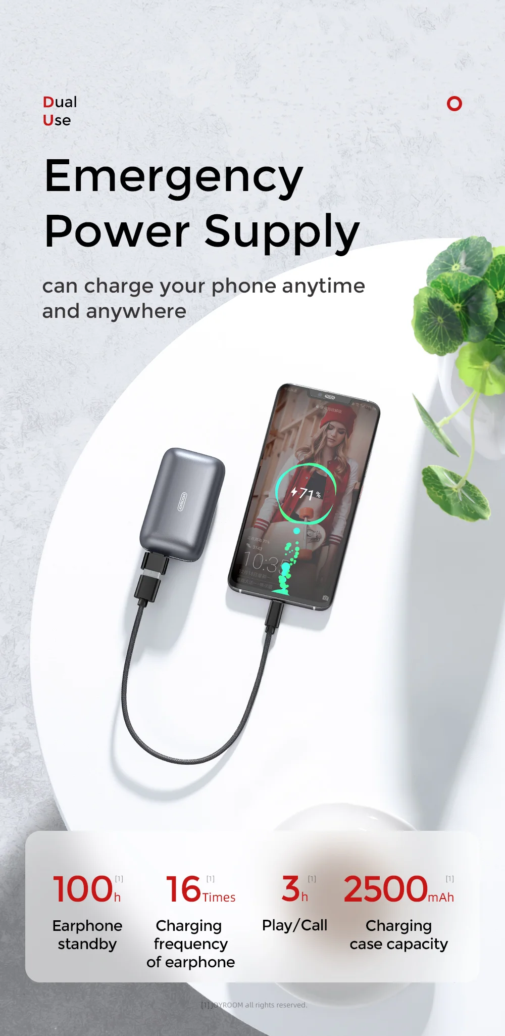JOYROOM T07 полностью металлические настоящие беспроводные TWS Bluetooth наушники 5,0 мини наушники-вкладыши гарнитура с 2500 мАч Магнитный зарядный чехол
