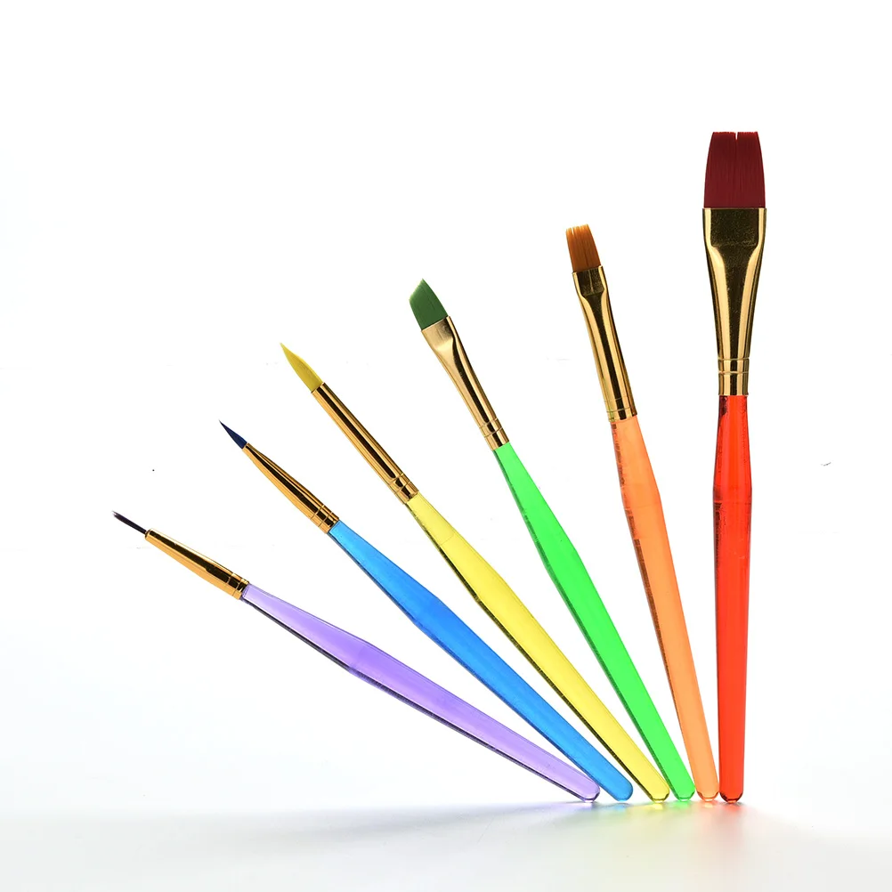 

6 Pcs/Set Educational Kids Watercolor Drawing Painting Kindergarten Crafts Nylon Handle Brush Great Paint Brushes Craft Toy