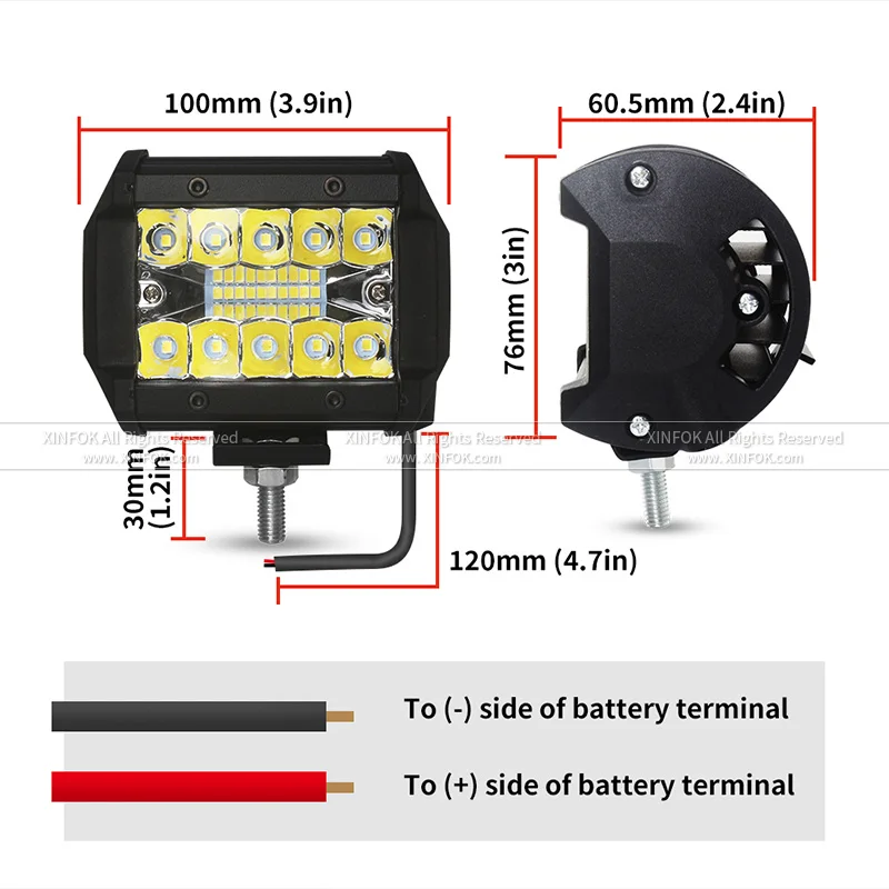 Xinfok Car LED Spot Flood Work Light 3030 SMD DC 12-24 Volts 60 Watts 6500K Lighting Combo Beam for Truck 4x4 4WD |