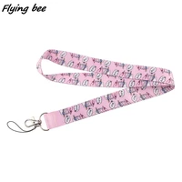 flyingbee pink best friends painting art key chain lanyard neck strap for phone keys id card creative lanyards x1357