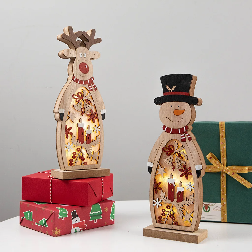 Светодиодный светильник с Рождеством деревянные украшения оленем и снеговиком